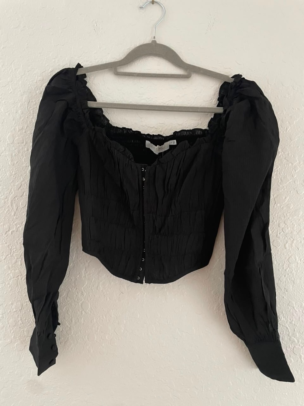Astr Black Puff-Sleeve Corset Crop Top